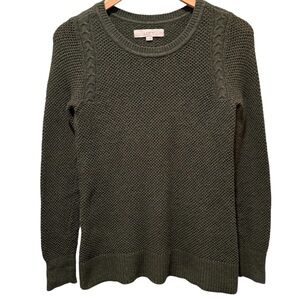 LOFT Women's Olive Sweater w/Cable Knit Accents